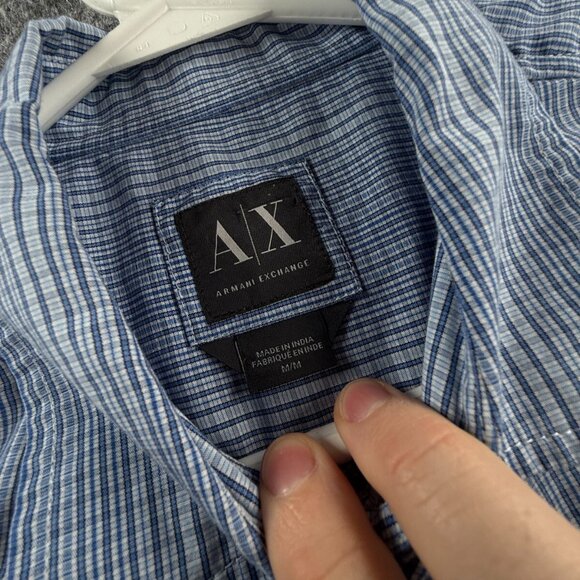 Armani Exchange Hidden Buttons Button Up Shirt Long Sleeve Blue Medium Slim Fit - Picture 9 of 16